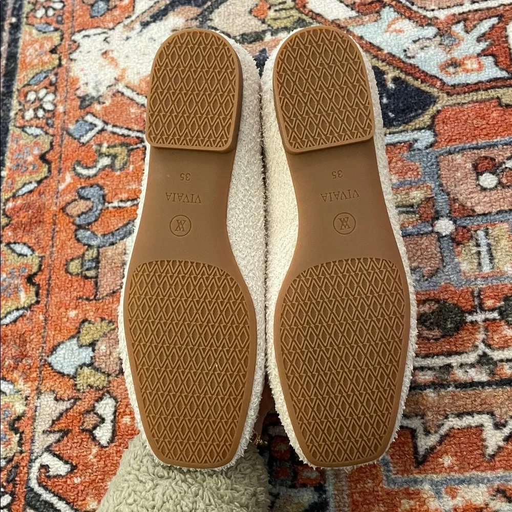 Vivaia Margot Square Toe Ballet Flats Terry Knit Cream | Women’s Size 5